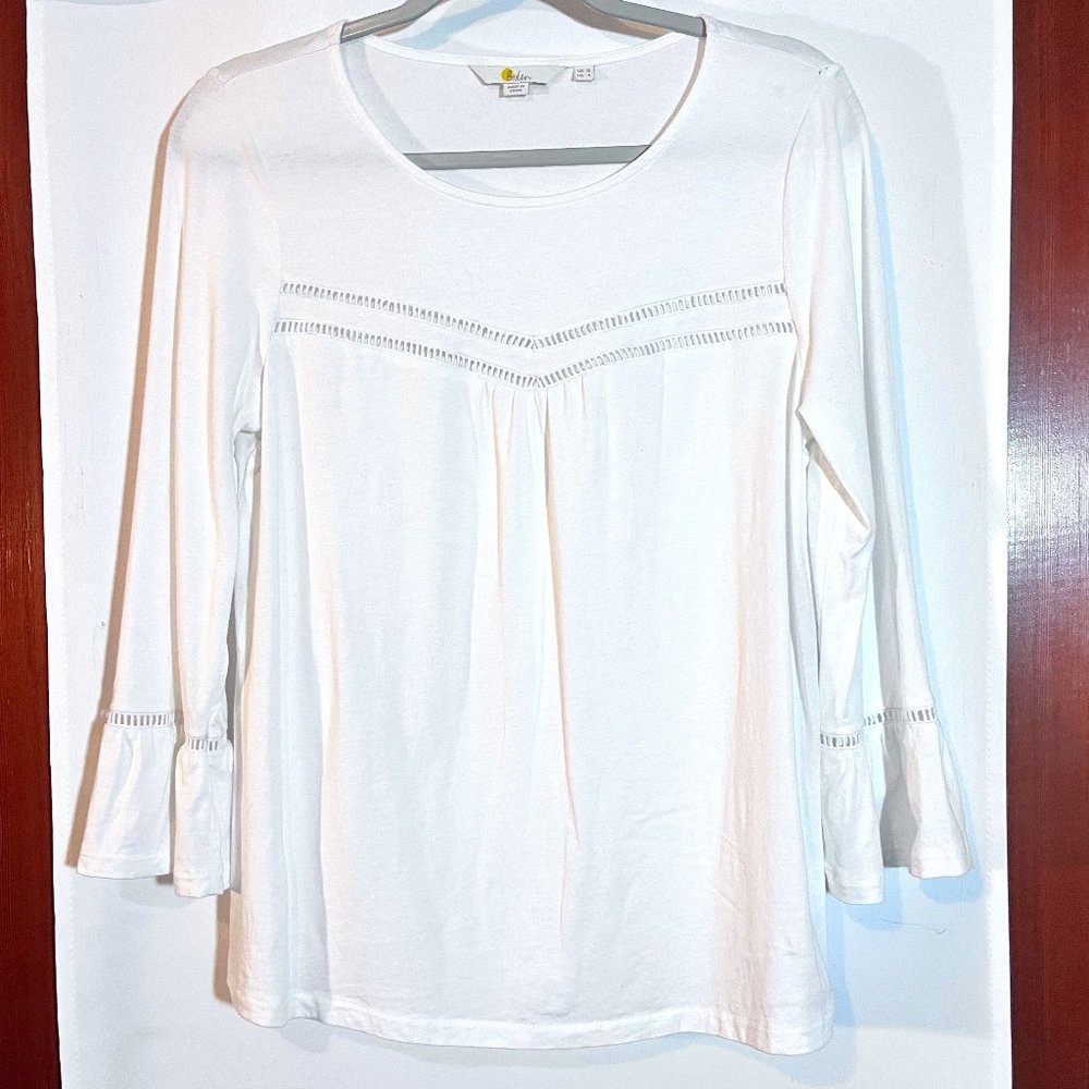 Boden 3/4 Bell Sleeve Eyelet Top  US 8 UK 12